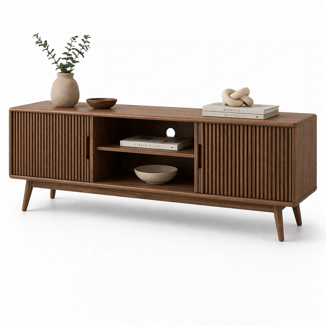 TV Lowboard Holz Dunkel Modern-velnoxio